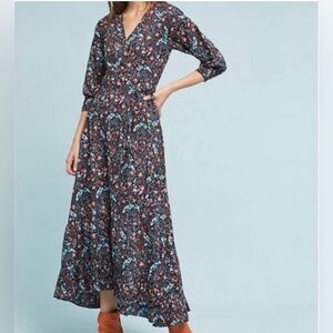 Anthropologie FLANNEL Toulon Wrap Floral Paisley Maxi Dress Size XS